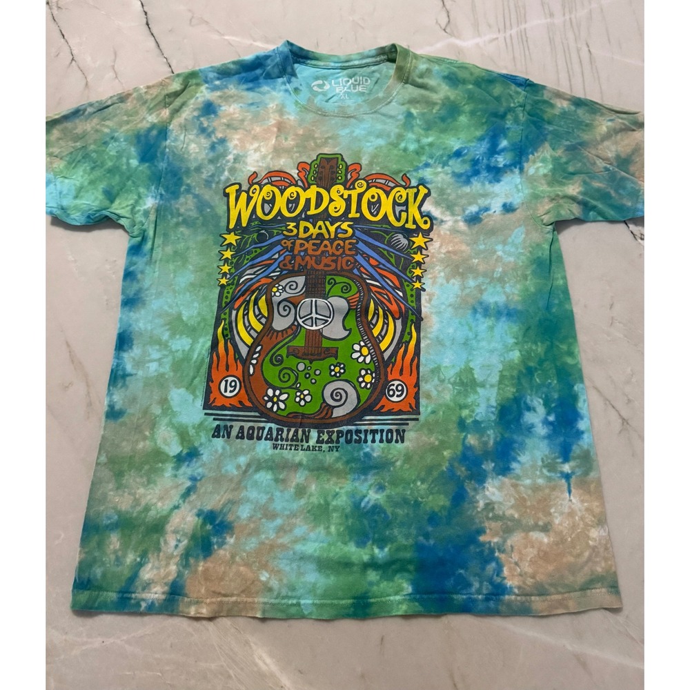 Liquid Blue Woodstock 1969 Tie Dye T-Shirt Mens XL Peace Music Festival Graphic